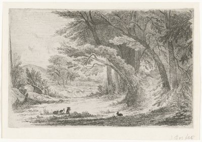 Skogkant med kaniner av Jan Bos Wz. (signed by artist)