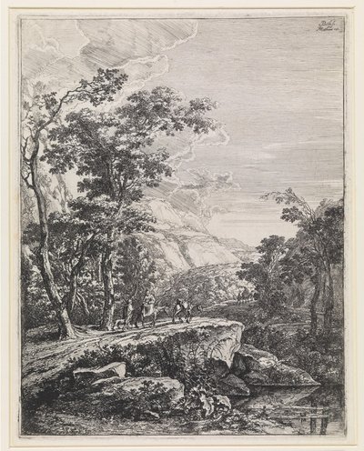 Landskap med en kvinne ridende på et muldyr langs Aqua Negro mellom Bologna og Firenze av Jan Both