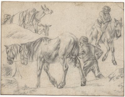 Studieark med figurer, hester og esler av Jan Both