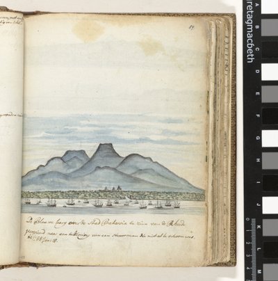 Det blå fjellet over byen Batavia kan sees fra Rheede av Jan Brandes