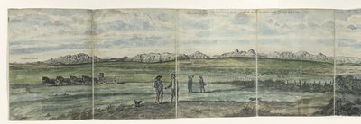 Panorama over Hottentots Holland Kaapsche Bergen fra Kapp til nord som strekker seg fra Baay-fals til Tygerberg over. 1787 (tittel på objekt) av Jan Brandes
