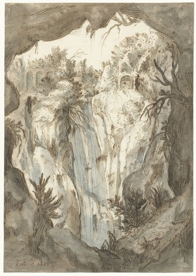 Tivoli-fossen sett fra en hule av Jan Brueghel (I) (attributed to)