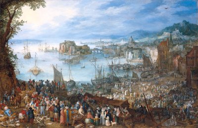 Stort fiskemarked av Jan Brueghel the Elder