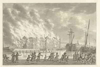 Fire in the Lands Zeemagazijn, 1791 av Jan Bulthuis (signed by artist)