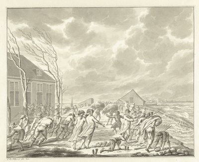 Oversvømmelsen av Diemerzeedijk nær Amsterdam, 1776 av Jan Bulthuis (signed by artist)