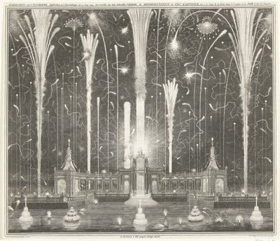 Fyrverkeri i Haag for freden i Aachen, 1749 Skildring av fyrverkeriet, avfyrt i Haag, 13. juni 1749, brukt av den Aakensche Vreede / Representation du feu d