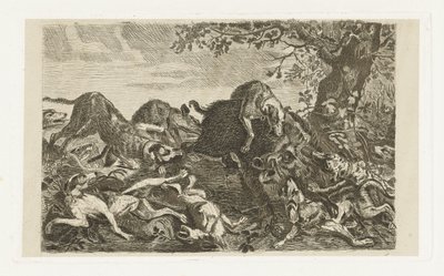 Hundejakt etter villsvin av Jan Cassiers