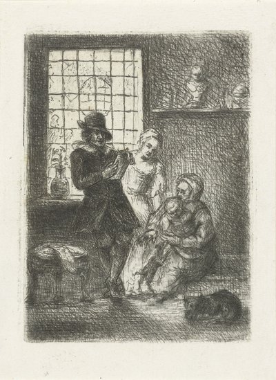 Interiør med en familie av Jan Chalon