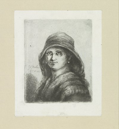 Jonge kvinne setter hette The Compleat Work of Etchings av John Chalon / Oeuvre Complette des Eaux Fortes av Jean Chalon (serietittel) av Jan Chalon