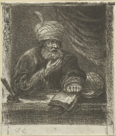 Mann med turban bak et skrivebord av Jan Chalon