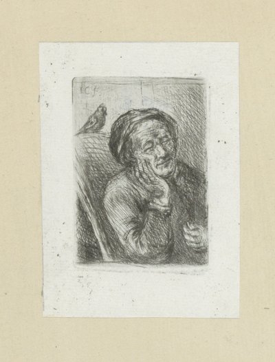 Slapende oude man met vogel The Compleat Work of Etchings av John Chalon / Oeuvre Complette des Eaux Fortes av Jean Chalon (serietittel) av Jan Chalon