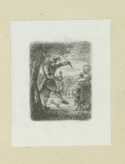 Straatmuzikant setter voldtekt i dans hond The Compleat Work of Etchings av John Chalon / Oeuvre Complette des Eaux Fortes av Jean Chalon (serietittel) av Jan Chalon