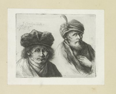 Twee mannen legger hakke i tulband The Compleat Work of Etchings av John Chalon / Oeuvre Complette des Eaux Fortes av Jean Chalon (serietittel) av Jan Chalon