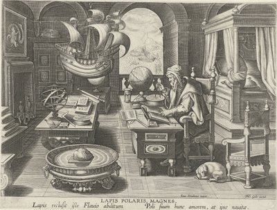 Oppfinnelsen av kompasset Lapis Polaris, Magnes (tittel på objekt) Nye oppfinnelser og funn (serietittel) Nova Reperta (serietittel) av Jan Collaert (II) (attributed to)