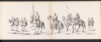 Maskerade av Leiden-studentene, 1865 (plate 11) Kostymert prosesjon holdt av medlemmene av Leiden studentkorps 6. juni 1865, for å feire 290-årsjubileet for Leidsche Hoogeschool, som viser: nederlendernes inntreden b. av Jan Daniël Cornelis Carel Willem baron de Constant Rebecque