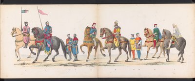 Maskerade av Leiden-studentene, 1865 (plate 12) Kostymert prosesjon holdt av medlemmene av Leiden studentkorps 6. juni 1865, for å feire 290-årsjubileet for Leidsche Hoogeschool, som viser: nederlendernes inntreden b. av Jan Daniël Cornelis Carel Willem baron de Constant Rebecque