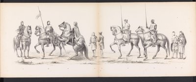 Maskerade av Leiden-studentene, 1865 (plate 14) Utkledd prosesjon holdt av medlemmene av Leiden studentkorps 6. juni 1865, for å feire 290-årsjubileet for Leidsche Hoogeschool, som viser: nederlendernes inntreden b. av Jan Daniël Cornelis Carel Willem baron de Constant Rebecque