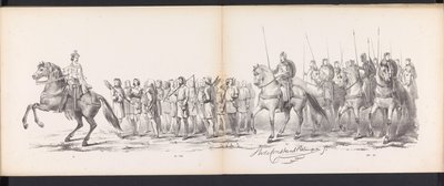 Masquerade of the Leiden Students, 1865 (plate 15) Utkledd prosesjon holdt av medlemmene av Leiden studentkorps 6. juni 1865, for å feire 290-årsjubileet for Leidsche Hoogeschool, som viser: nederlendernes inntreden b. av Jan Daniël Cornelis Carel Willem baron de Constant Rebecque