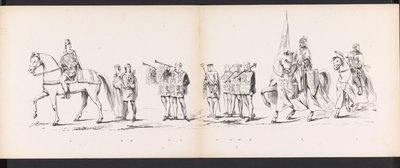 Masquerade of the Leiden Students, 1865 (plate 6) Utkledd prosesjon holdt av medlemmene av Leiden studentkorps 6. juni 1865, for å feire 290-årsjubileet for Leidsche Hoogeschool, som viser: nederlendernes inntreden i av Jan Daniël Cornelis Carel Willem baron de Constant Rebecque