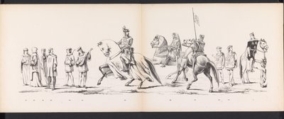 Maskerade av Leiden-studentene, 1865 (plate 8) Kostymert prosesjon holdt av medlemmene av Leiden studentkorps 6. juni 1865, for å feire 290-årsjubileet for Leidsche Hoogeschool, som viser: nederlendernes inntreden i av Jan Daniël Cornelis Carel Willem baron de Constant Rebecque