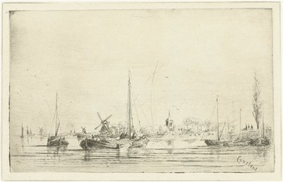 Elveutsikt med kirketårn av Jan Daniël Cornelis Carel Willem baron de Constant Rebecque
