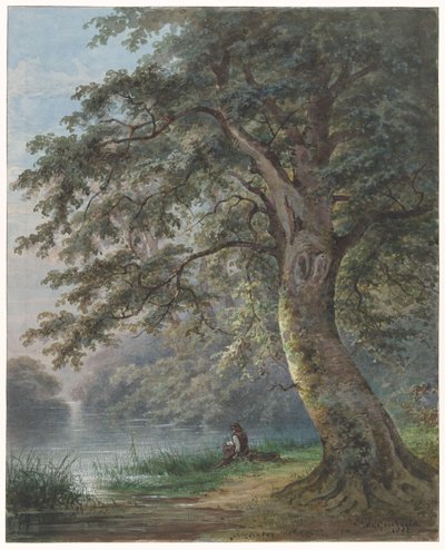 Fisker under stort tre ved dammen av Jan David Geerling Grootveld