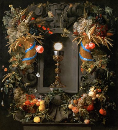 Eukaristi i fruktkrans - Jan Davidsz. de Heem (1606-1684). Olje på lerret av Jan Davidsz de Heem