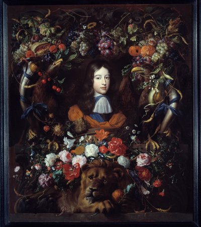 Portrett av Vilhelm III av Orange (1650-1702) i en medaljong av blomster Maleri av Jan David Heem (1606-1684) 1665 Søn. 1,34x1,14 m Lyon, Musee des Beaux Arts av Jan Davidsz de Heem