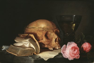 Vanitas stilleben med en hodeskalle, en bok og roser - Vanitas stilleben med en hodeskalle, en bok og roser, av Heem, Jan Davidsz. av av Jan Davidsz de Heem