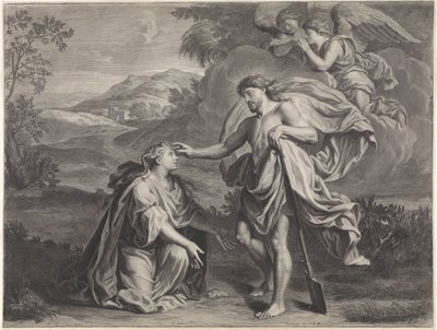 Kristus fremstår som en gartner for Maria Magdalena (Noli me tangere) av Jan Edelinck (possibly)