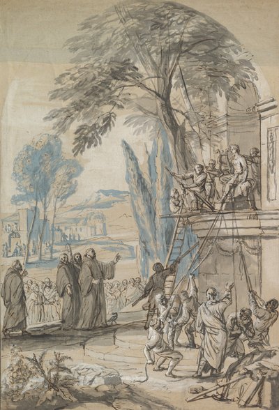 Benedict of Nursia beordrer ødeleggelsen av Apollon-tempelet ved Monte..., midten av 17-begynnelsen av 1700-tallet av Jan Erasmus Quellinus