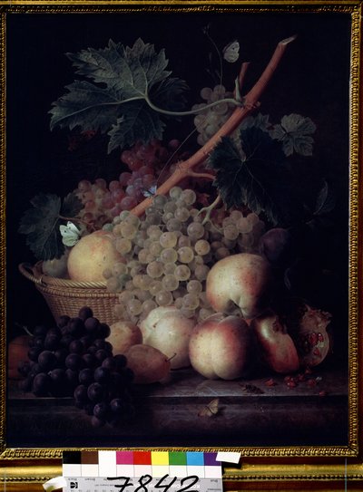 ""Frukt"" Stilleben av fersken, druer, pærer og granatepler med sommerfugler og en veps. Maleri av Jean Francois van Dael (1764-1840) 1808 Pushkin-museet, Moskva av Jan Frans van Dael