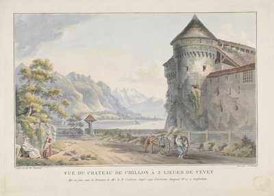 Utsikt over Chillon kasteel Castle Vue du Chateau de Chillon à 2 lieues de Vevey (tittel på objekt) av Jan Gerard Waldorp