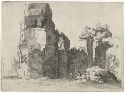 Romerske ruiner med to figurer av Jan Gerritsz. van Bronckhorst