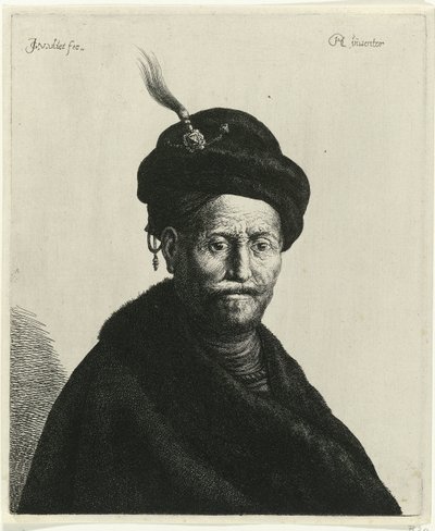 Byste av en mann med turban Tronies etter Rembrandt (serietittel) av Jan Gillisz. van Vliet