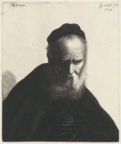 Byste av en gammel mann med skjegg og hatt Tronies etter Rembrandt (serietittel) av Jan Gillisz. van Vliet
