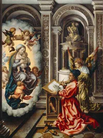 Tysk: Hl. Lukas maler Madonnaen Sankt Lukas maler Jomfru Maria av Jan Gossaert