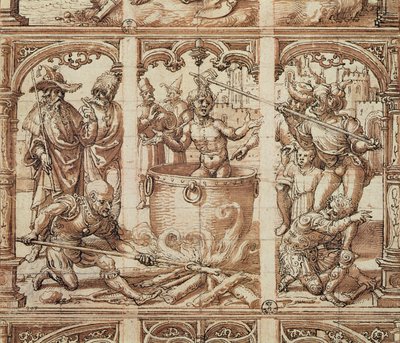 Martyrium av Saint John the Evangelist (vask på papir) av Jan Gossaert