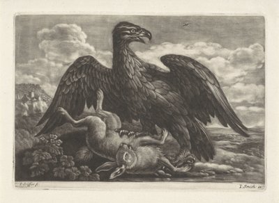 En ørn står på en hare av Jan Griffier (I) (attributed to workshop of)
