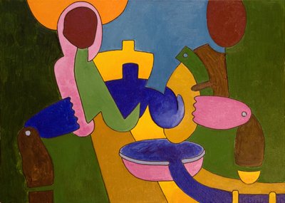 Et par bønder forbereder kveldsmåltidet sitt, 2007 (olje på lerret) av Jan Groneberg