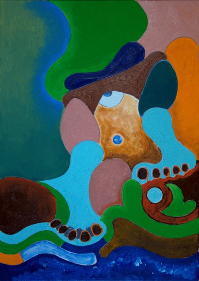 Etter en hard juling vasker kjempen sårene sine ved brønnen, 2009 (olje på lerret) av Jan Groneberg