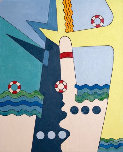 Machinery taming the waves, 2006 (olje på tre) av Jan Groneberg