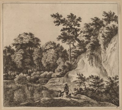 Landskap med elv og stein av Jan Hackaert