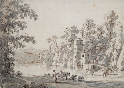 The Watermill by the Ford (penn og brunt blekk og grå vask på papir) av Jan Hackaert