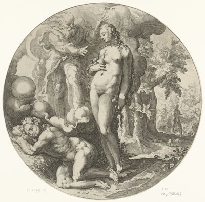 Skapelsens sjette dag: Menneskets skapelse Dies VI (tittel på objekt) Creation of the World (serietittel) av Jan Harmensz. Muller