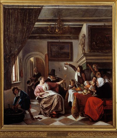 Som de gamle synger, tvitrer de små Maleri av Jan Steen (1626-1679) 1663 Søn. 0,94x0,81 m Montpellier, Musee Fabre av Jan Havicksz. Steen
