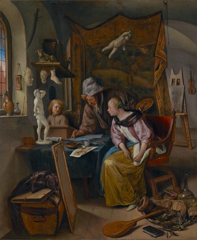 The Drawing Lesson, ca. 1665 (olje på panel) av Jan Havicksz. Steen