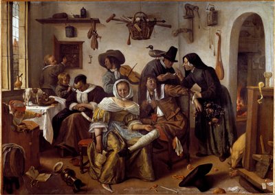 Verden er opp ned eller begjærets ugjerninger.(Maleri av Jan Havicksz. Steen