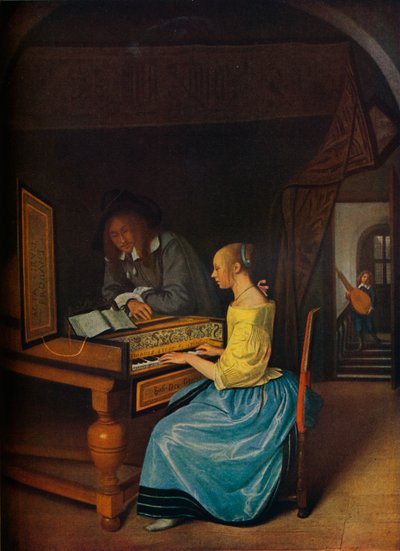 En ung kvinne som spiller cembalo til en ung mann, 1659 av Jan Havickszoon Steen