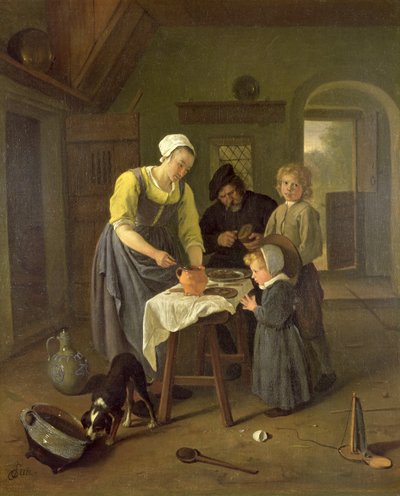 Bondefamilie ved måltidstid, ca. 1665 av Jan Havickszoon Steen